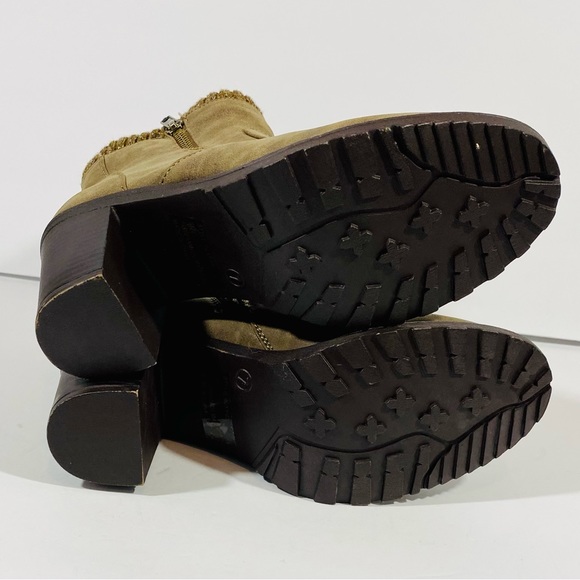 Twisted Booties Womens Size 7 Brown Shade Ankle Boots Side Zip Knit Edge Heel - Picture 10 of 11